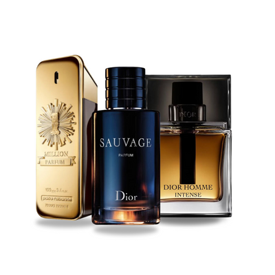 PACK 3 PARFUMES: SAUVAGE DIOR, BLEU DE CHANEL, 1 MILLION 100ML