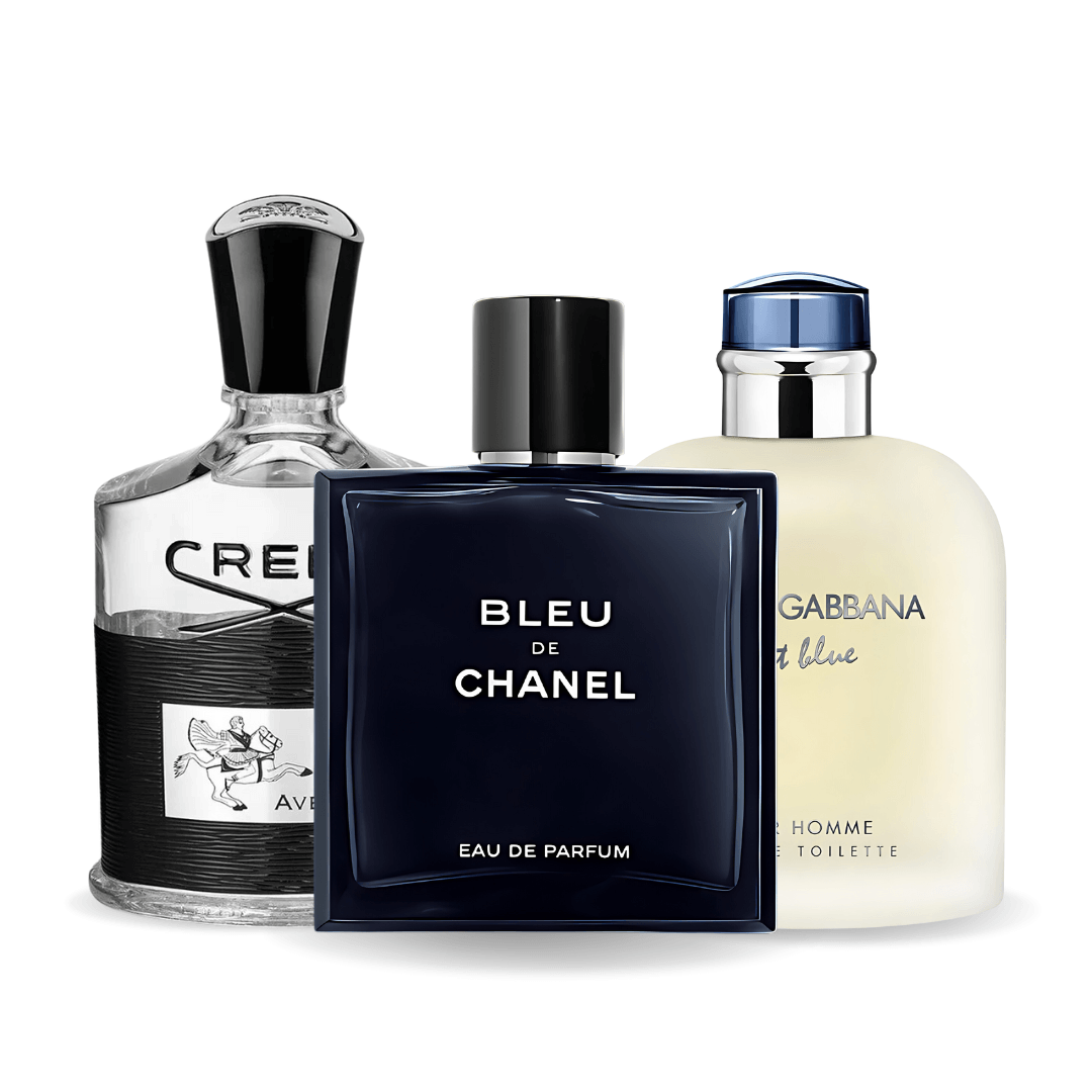 PACK DE 3 PERFUMES: BLEU DE CHANEL, CREED AVENTUS, LIGHT BLUE DE DOLCE & GABBANA – 100 ML
