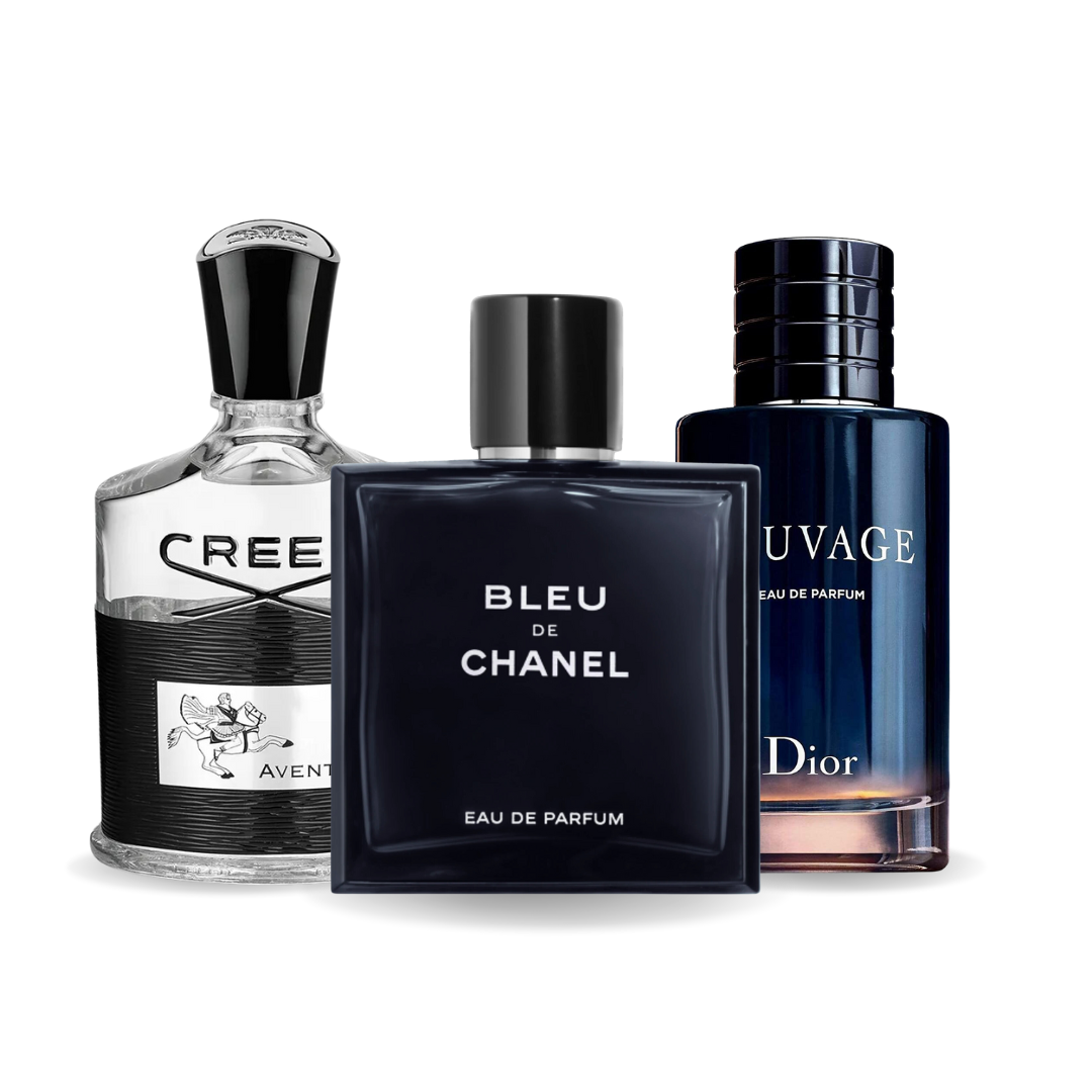 PACK DE 3 PERFUMES: CREED AVENTUS, BLEU DE CHANEL, DIOR SAUVAGE – 100ML          Perguntar ao ChatGPT
