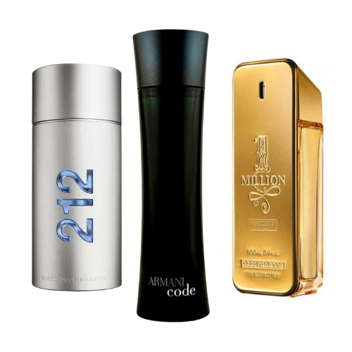 PACK DE 3 PERFUMES: 212 MEN NYC, PACO RABANNE ONE MILLION, ARMANI CODE HOMME 100 ml