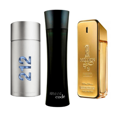 PACK DE 3 PERFUMES: 212 MEN NYC, PACO RABANNE ONE MILLION, ARMANI CODE HOMME 100 ml