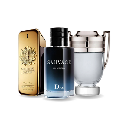 PACK 3 PARFUMES: PACO RABANNE ONE MILLION, DIOR SAUVAGE, PACO RABANNE INVICTUS 100ML