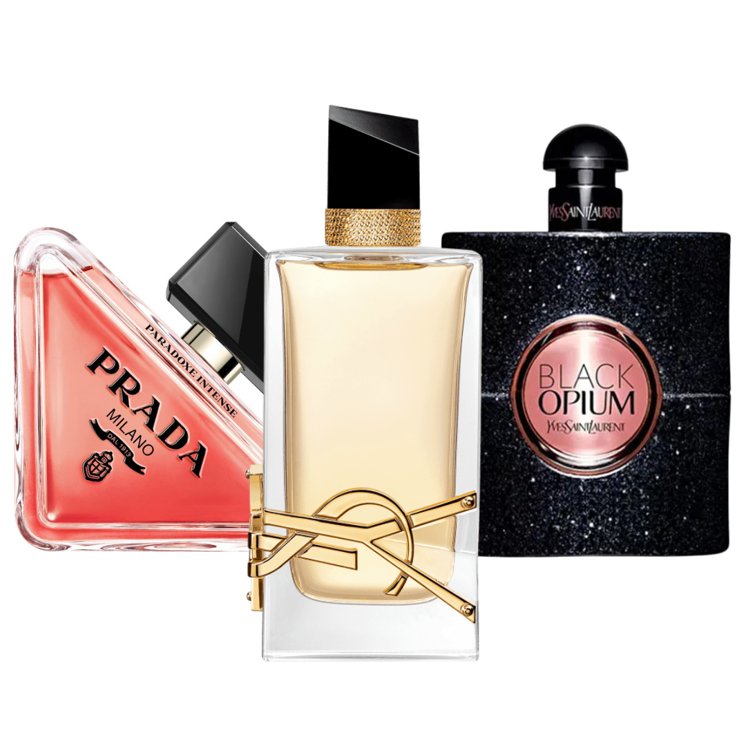 PACK DE 3 PERFUMES: PRADA PARADOX, BLACK OPIUM YVES SAINT LAURENT, LIBRE – 100ML